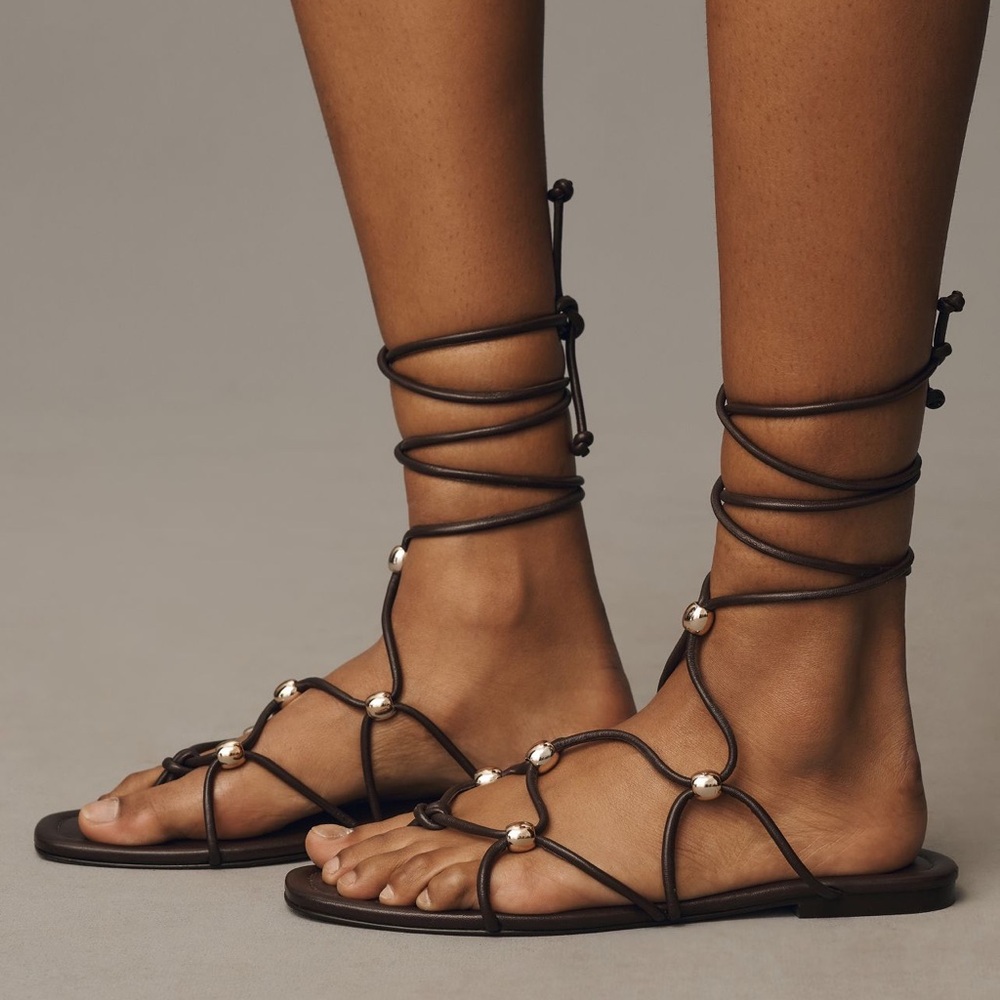 NWT Anthropologie Embellished Tie-Up Sandals - leather